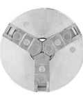 Rock Solid Three Jaw Lathe Chuck For Mini Metal Lathes Crafted From Thick Zinc Alloy top view showing independent jaws and clamping teeth.