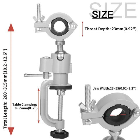 36mm-43mm 360 Degree Table Bench Clamp Vise Drill Rack Stand Holder For Electric Drills Grinders Rotary Tools And Jewelry Making Multifunctional Adjustable Bracket Sturdy Aluminum Body Clamp Mount