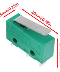KW4-3Z Micro Limit Switch 3-Pin Roller Lever Waterproof Travel Switch shown with dimensions, green ABS housing