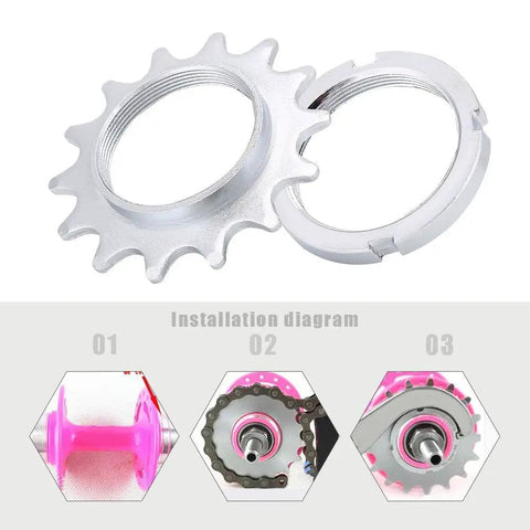 Freewheel Flywheel Single Speed Sprocket For Fixed Gear 14T Heavy Duty Galvanized Steel with installation diagram