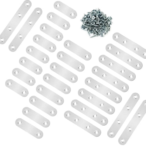 Tough As Nails 304 Stainless Steel Flat Mending Plates 108 Piece Kit with assorted sizes and screws for wood joint reinforcement.