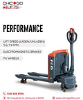 Robust Chicago Lifts Full Electric Pallet Jack 4400 Lb Capacity With 48 Inch By 27 Inch Fork Size for heavy duty warehouse moving.