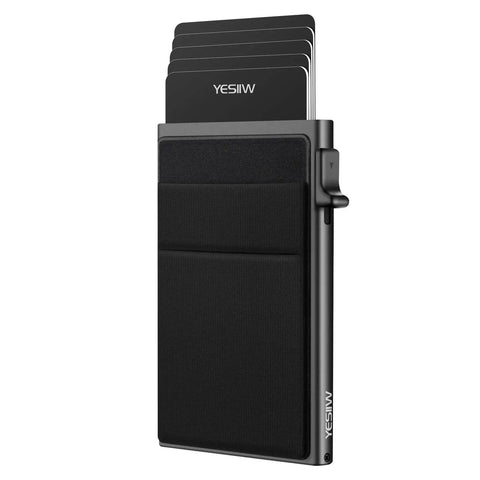 Go To Slim Pop Up Card Holder Wallet For Men With RFID Blocking And Money Pocket Minimalist Metal Card Case Black with cards