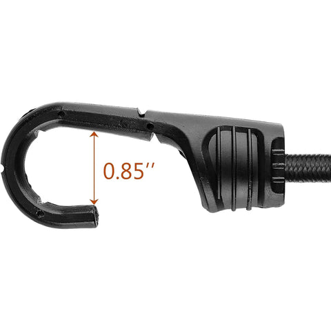 Close-up of hook on 32 Inch Heavy Duty Bungee Cords With Hooks 8mm Elastic Rope For Outdoor Camping Tarp Tie Down Kayak Cargo Securing UV Resistant