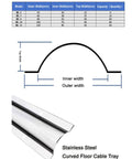 Diagram of 2/4/6 Pack Cord Cover Half Round Channel Cable Tray For Home Office with dimensions and stainless steel material.