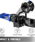 Heavy Duty Electric Hydraulic Rebar Cutter And Bender with a portable handle, pressure relief valve, and one button operation.