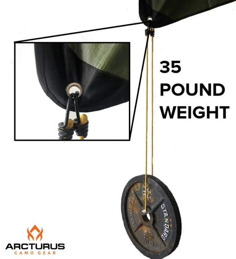 All Weather Survival Blanket With Reflective Heat corner detail with 35 lb weight, Desert Camo 60 by 82 inches for stability