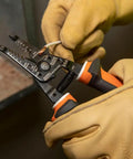 Electrician Insulated Wire Stripper And Cutter With 1000V Rating And VDE Certified Three Part White Warning Insulation in use.