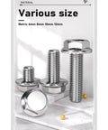 Heavy Duty Badass M6 1.0mm x 10mm Flanged Hex Head Bolts And Serrated Flange Screws 304 Stainless Steel showing various sizes.