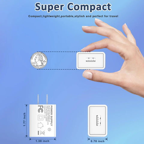 UL Listed 5V 2A USB Wall Charger 2 Pack Fast Charging Plug For iPhone And Apple Watch, 1.77 x 1.38 inch compact white block