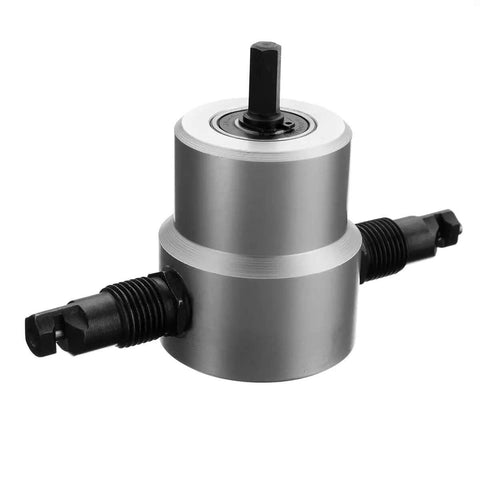 Double Head Sheet Metal Nibbler Cutter Holder Tool Power Drill Attachment, dual cutting heads, durable steel, side view