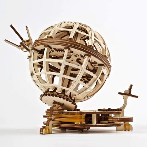 Three Dimensional Wooden Globe Puzzle Kit For Adults, Mechanical World Model, Brain Teaser And Educational Globe Build Set, DIY Wooden Globe Craft Hobby For Adults To Build And Show Off, assembled wooden globe