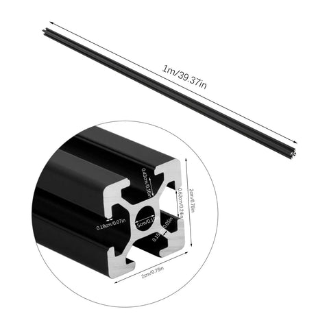 10 Pack Black T Slot Aluminum Extrusion Kit 20x20x1000mm 6063 Aluminum Profile For CNC Machines And 3D Printers, cross-section view