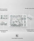 M3 To M6 Carbon Steel Screw Nut And Washer All In One Kit in plastic storage box for home repairs and DIY projects.