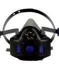 Front view of Half Face Respirator With Secure Click Fit Speaking Diaphragm And Push Button Seal Check Quad Flow Cartridges HF802SD Medium