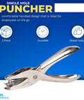 Two Pack Handy Single Hole Puncher For Paper One Quarter Inch Hole Size Durable Metal Construction Handheld Punch Tool With Easy Grip Silver Finish Budget Friendly Office Desk Essential.