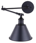 Morocco 1 Light Wall Lamp Matte Black Finish With Adjustable Swing Arm And Metal Shade For Easy Install Task Lighting
