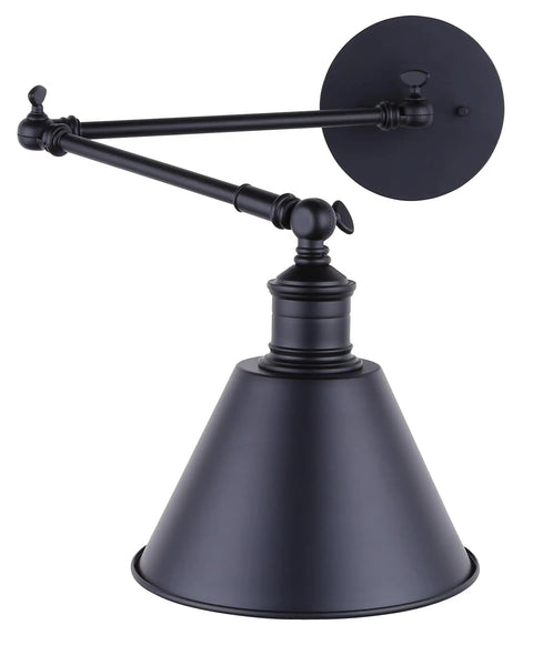 Morocco 1 Light Wall Lamp Matte Black Finish With Adjustable Swing Arm And Metal Shade For Easy Install Task Lighting