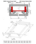Technical diagram of heavy duty full extension drawer slides, 20 inch 500mm, showing dimensions and installation details for kitchen and bath.