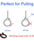 Diagram showing proper use of 2 Pack 0.75 Inch D Ring Shackles Beefy Heavy Duty Forged Steel Screw Pin Shackles WLL 4.75T