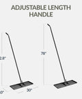 Wide 30 By 10 Inch Lawn Leveling Rake With Heavy Duty Alloy Steel Frame And 78 Inch Handle For Smoothing Soil And Leveling Yards Gardens Landscaping And Golf Course Prep showing adjustable handle from 52.8 to 78 inches