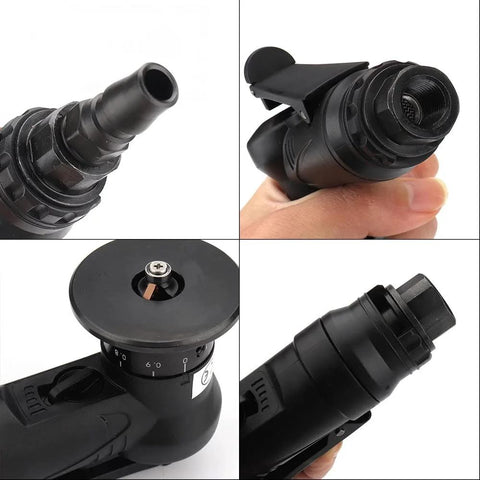 Mini pneumatic chamfering machine; black handheld air deburring tool with adjustable 45-degree bevel dial