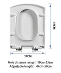 Top view of Straight Up Premium Universal White Toilet Seat With Foolproof Soft Close Slow Drop Lid, 37CM x 47CM, made from heavy duty urea resin.