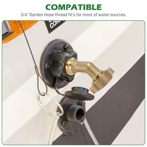Brass 45 Degree Hose Elbow RV Fresh Water Fill Adapter Three Quarter Inch Connector No Kink Flow For Campers And RVers Easy Fill And Reliable Water Supply For Outdoor Adventures One Pack on RV fill port