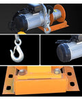 Heavy Duty Electric Hoist Winch For Home And Workshop Lifting 300kg To 400kg Capacity with motor, cable, and hook details.