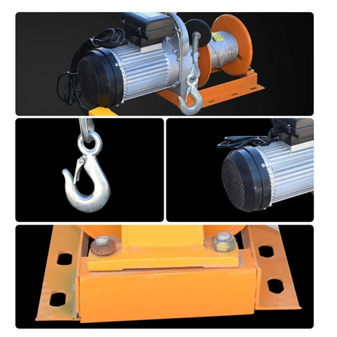 Heavy Duty Electric Hoist Winch For Home And Workshop Lifting 300kg To 400kg Capacity with motor, cable, and hook details.