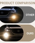 Comparison of car headlights: top dull and bottom bright with Fog Light Bulbs 12V 24W 3500K Warm White Ultra Bright Quartz Glass Shock Proof.