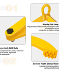 Detailed view of Pallet Puller 3T showing sturdy end loop, anti-skid nuts, and convex teeth clamp head for forklifts.