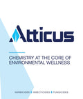 Atticus logo with tagline 'Chemistry at the Core of Environmental Wellness'. Herbicides, Insecticides, Fungicides are listed.