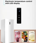 Bumper Fit 21 2 Cubic Foot Upright Freezer Fridge With Jacked Up Storage And Quick Chill Circulation ready for garage, featuring LED display.