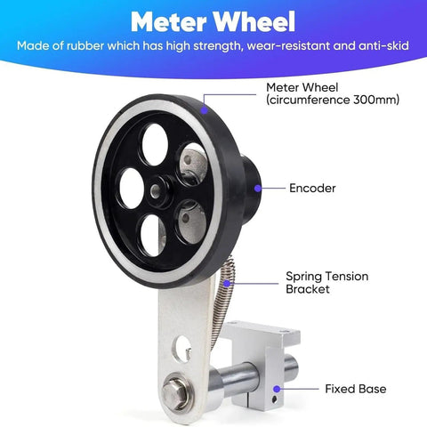 No Drama Digital Measuring Wheel That Nails Feet Meters Yards Inches In A Jiffy with rubber wheel and fixed base assembly.
