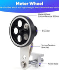 Badass Digital Measuring Wheel With Length Counter And Preset Control For Cable Wire Fishing Line, Solid Build Yardstick Meter close-up of rubber meter wheel.