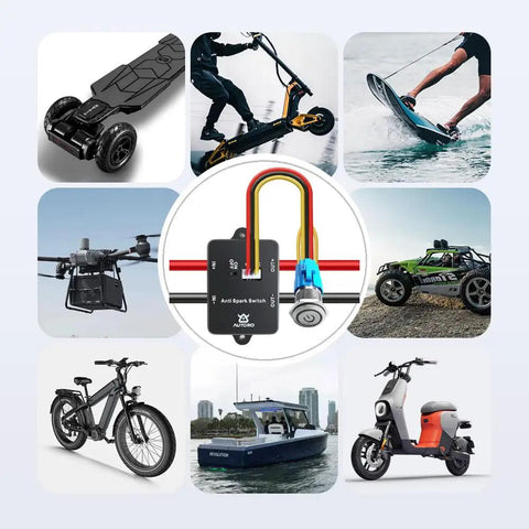 Anti Spark Power Switch 100A 84V DC With XT90 Connector For ESCs And RC Vehicles Beefy High Current Spark Free Protection For LiPo 2S To 20S, 10AWG Wires, S16 Metal Auto Block, Great For Electric Skateboards, RC Cars, Boats And EBikes