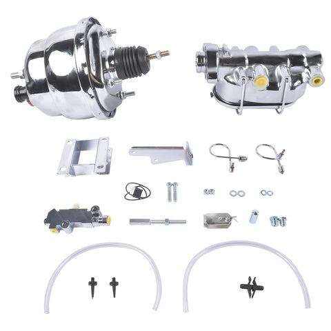 7 Inch Chrome Brake Booster And Master Cylinder Replacement Kit With Disc Drum Valve For Chevy Bel Air 1955 1956 1957 components