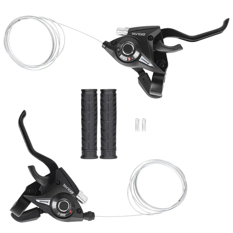 3x8 Speed Bike Shifter Lever Set With Gear Indicator And V Brake Cable, 24 Speed Shifter For Mountain, Commuter, And Kids Bikes With Grips