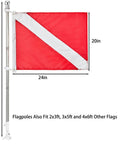 4 Ft Pro Grade Stainless Dive Flag Pole Kit With 1 Inch Tangle Free Pole, showing dimensions and regulation dive flag