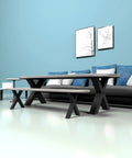 Living room with Beefy Heavy Duty 28 Inch Black Metal Table Legs Set Of 2 X Frame Design, supporting a long table, by a sofa