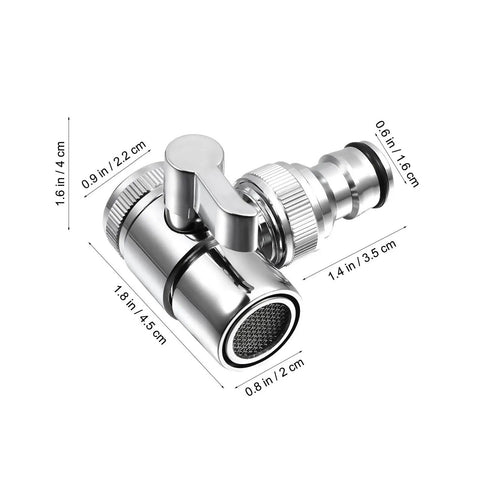 3 Way Sink Faucet Diverter Valve Copper Adapter with Aerator Hose Connector, dimensions labeled in inches and cm