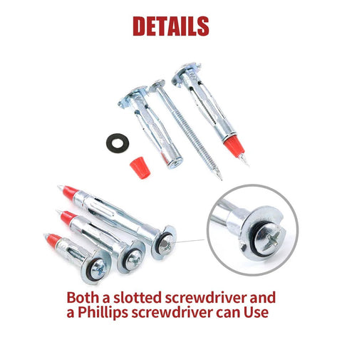 24 Piece Hollow Wall Anchors Kit With 3 Sizes 35mm 46mm 59mm Long Zinc Plated Steel Heavy Duty Molly Bolts for Drywall Mounting