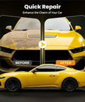 Before and after comparison of a yellow car showing windshield results using DIY Windshield Crack Repair Kit For All Crack Types With Repair Liquid Fix Chips And Small Cracks Before They Spread Glass Repair Kit For Car Windows Mirrors And Glass Surfaces Two Sets Included.