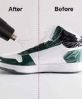 Hype Clear Shoe Shrink Wrap Bags 11X18 Inch Thick PVC sneaker packaging film sealing process showing before and after application.