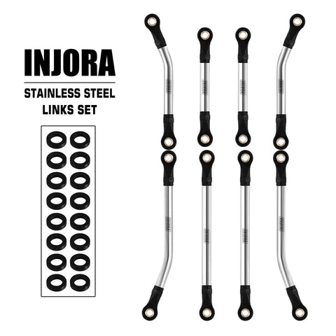 Beefy High Clearance Stainless Steel Link Set For TRX4M 1/18 RC Crawler displayed next to linkage components.