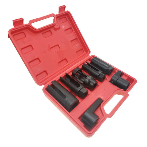 Oxygen Sensor Socket Set 7 Piece Fits 22mm Seven Eighth Inch 27mm And 29mm For Easy O2 Sensor Removal And Installation Universal Puller Tool With Three Eighths Inch Drive Fits Most Vehicles in red case
