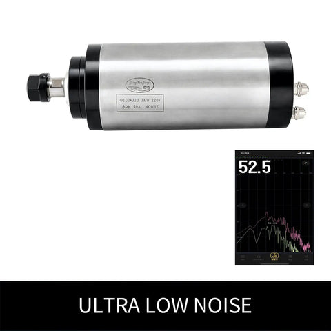 Beefed Up 3KW 100mm Water Cooled CNC Spindle Motor Kit with 220V VFD shown with noise emission graph