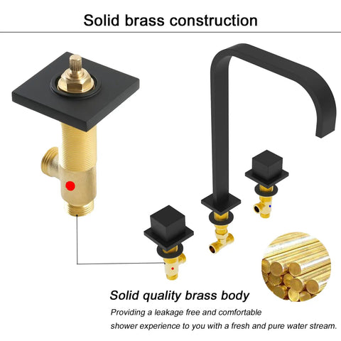 Solid brass components of Roman Tub Faucet With 2 Handles Deck Mount High Flow Bath Faucet Matte Black, 360 Degree Rotation, 3-Hole