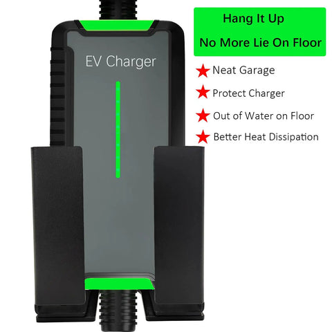 Adjustable EV Charger Wall Mount Bracket With Steel Cable Hook And Secure Grip Design keeping charger neatly stored and off the floor.